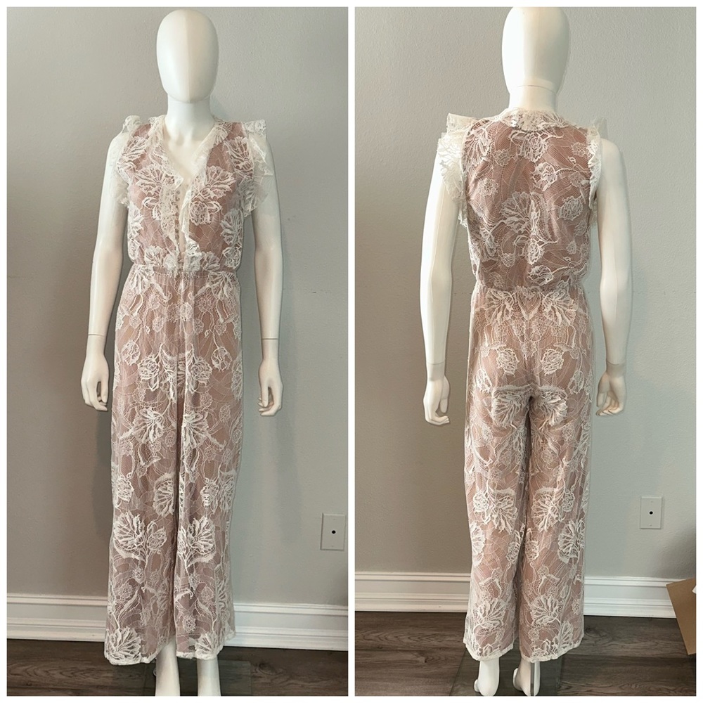 ALEXIS *Sibyle* white tan lace ruffle boho jumpsuit XS *shortened*